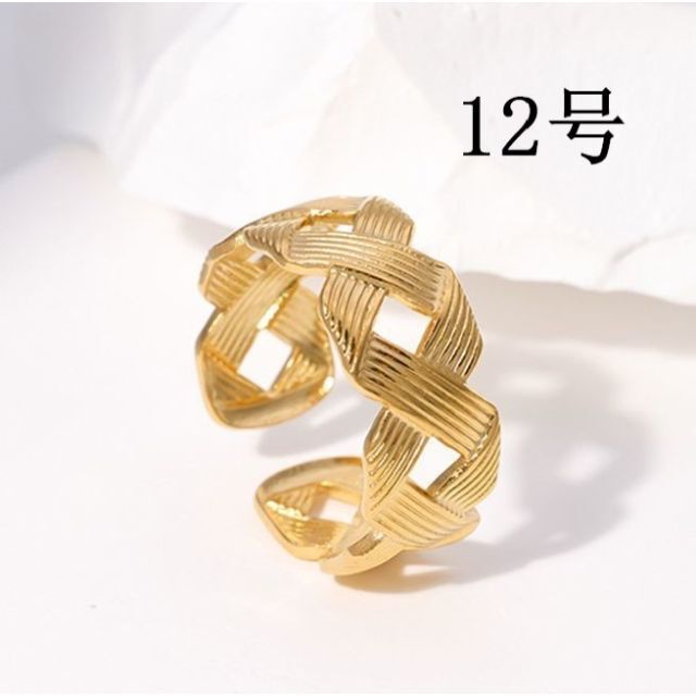 編み込みリング ゴールド 12号 ステンレス クロス おしゃれ 指輪 幅広 レディースのアクセサリー(リング(指輪))の商品写真