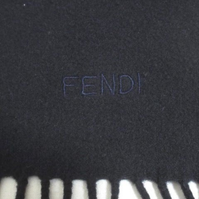 フェンディ FENDI マフラー 黒 ブラック フリンジ ロゴ刺繍 ワン