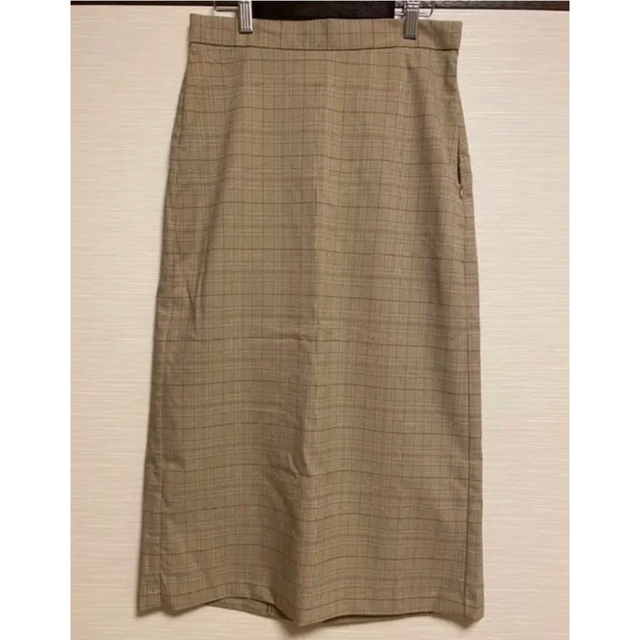 GU(ジーユー)のベージュ　チェックロングスカート レディースのスカート(ロングスカート)の商品写真