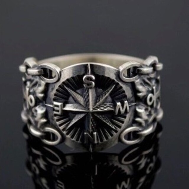 【SALE】リング メンズ シルバー コンパス 時計 銀色 指輪 21号 レディースのアクセサリー(リング(指輪))の商品写真