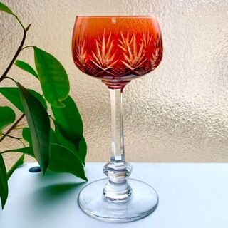 バカラ(Baccarat)の貴賓高きアンティークバカラ BACCARAT ワイングラス 被せ オレンジ 特大(グラス/カップ)
