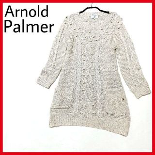 アーノルドパーマー(Arnold Palmer)の美品　Arnold Palmer　ひざ丈ニットワンピース　長袖　ポケット(ひざ丈ワンピース)