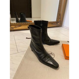 エルメス(Hermes)のHERMESエルメス36.5付属品付❤️H型シルバー金具付黒革ショートブーツ美品(ブーツ)