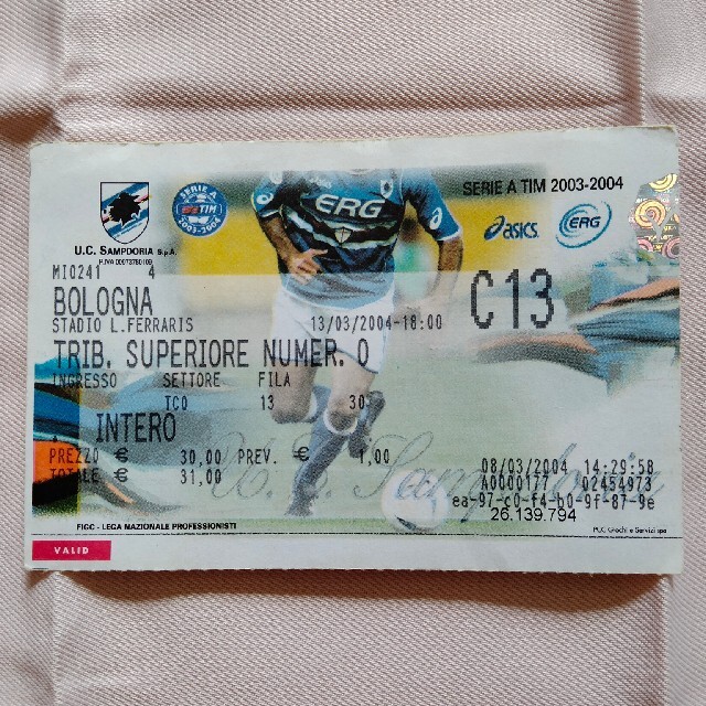 セリエＡ　2003 - 2004　サンプドリア 対 ボローニャ　半券チケット