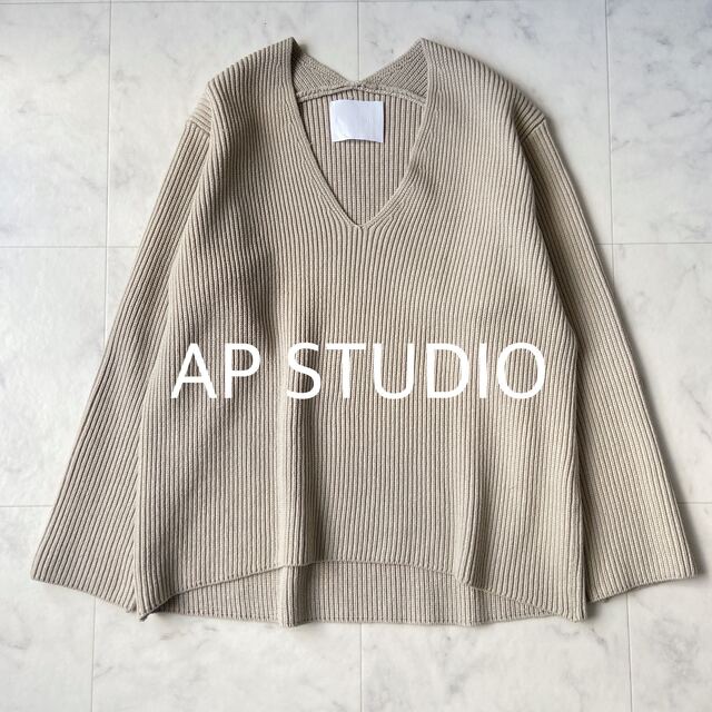 上質 ＊ AP STUDIO ＊ 畦Vネックプルオーバーニット　グレージュ