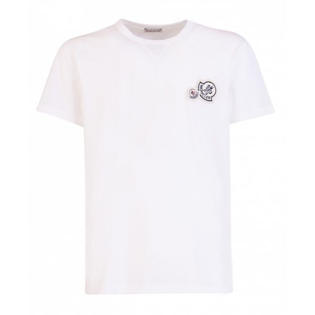 世界的に有名な 2連ロゴ 本物◆モンクレール サイズL◆新品 - MONCLER Tシャツ メンズ 白 半袖TEE Tシャツ+カットソー(半袖+袖なし)