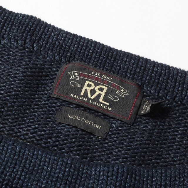 RRL ダブルアールエル ニット インディゴ ボーダー ボートネック コットンニット / セーター プルオーバー インディゴネイビー ブラック 紺黒 L トップス 長袖 【メンズ】