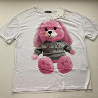 ザラ(ZARA)の★ZARA★レア！ザラ　NY　ピンク　ウサギ　ぬいぐるみ　白　Tシャツ　Sサイズ(Tシャツ(半袖/袖なし))