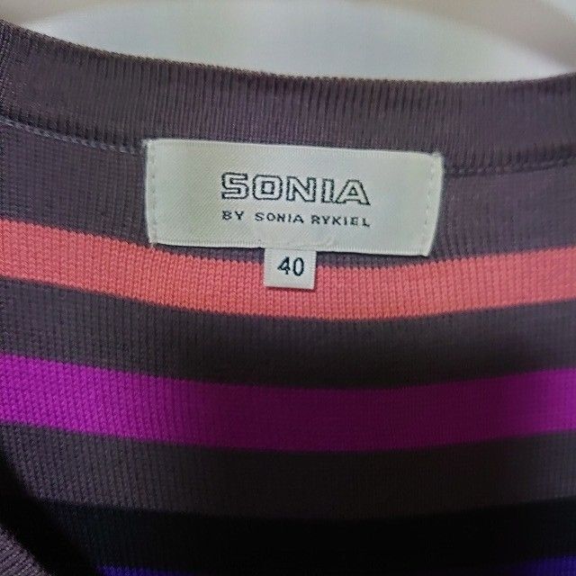 SONIA RYKIEL(ソニアリキエル)のソニアリキエル ボーダー セーター リボン ニット サイズ40 紫 黒 ピンク レディースのトップス(ニット/セーター)の商品写真