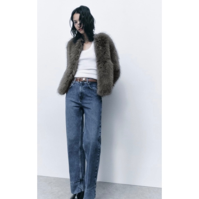 ZARA クロップドフェイクファージャケット L