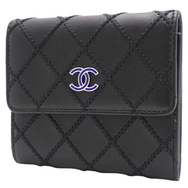 CHANEL - シャネルコンパクト財布 ココマーク 三つ折り財布 カーフ ブラック黒 40802037352