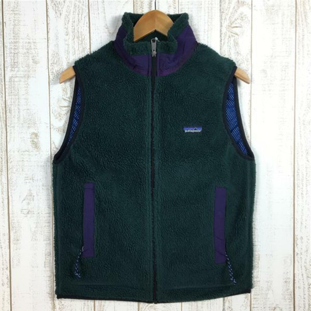 MENs S  パタゴニア 1998 レトロ エックス ベスト RETRO X VEST 初期型 ハンター×リーガルパープル PEF 防風 フリース アメリカ製 入手困難 PATAGONIA 23043 Hunter / Regal Purple グリーン系生産時期