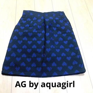 エージーバイアクアガール(AG by aquagirl)の膝丈スカート　ハート柄　黒×青、紺(ひざ丈スカート)