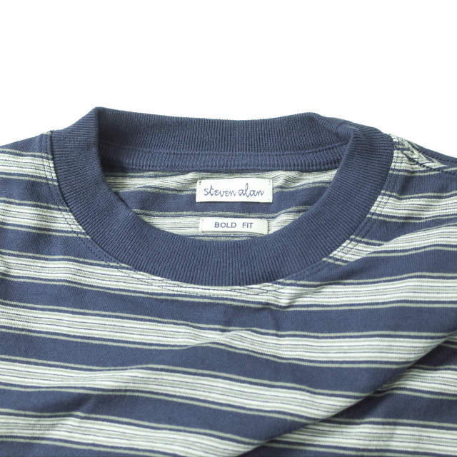 Steven Alan スティーブンアラン 日本製 HI-DENS BORDER CREW NECK SHORT SLEEVE TEE - BOLD ボーダーTシャツ 8117-241-0314 M ネイビー 半袖 トップス【中古】【Steven Alan】