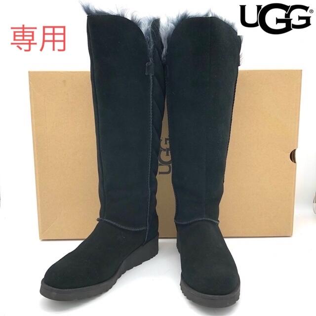 極美品】UGG アグ ムートン ロングブーツ 黒 ブラック24cm チープ