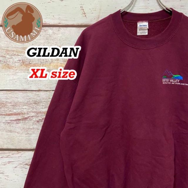 【レア】GILDAN 刺繍ロゴ バックプリント ダークレッド×ホワイト XL