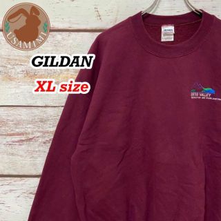 【レア】GILDAN 刺繍ロゴ バックプリント ダークレッド×ホワイト XL(スウェット)