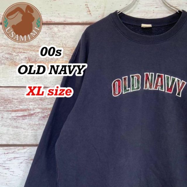 【レア】00s スウェット OLD NAVY 刺繍ロゴ ネイビー ゆるだぼ XL