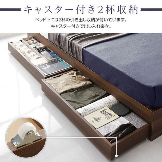 送料無料 シングルベッド マットレス付き 保証 収納・棚・コンセント付