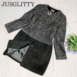 ジャスグリッティー(JUSGLITTY)のJUSGLITTY アルパカ混 ビジュー付き ノーカラーコート　Mサイズ(ロングコート)