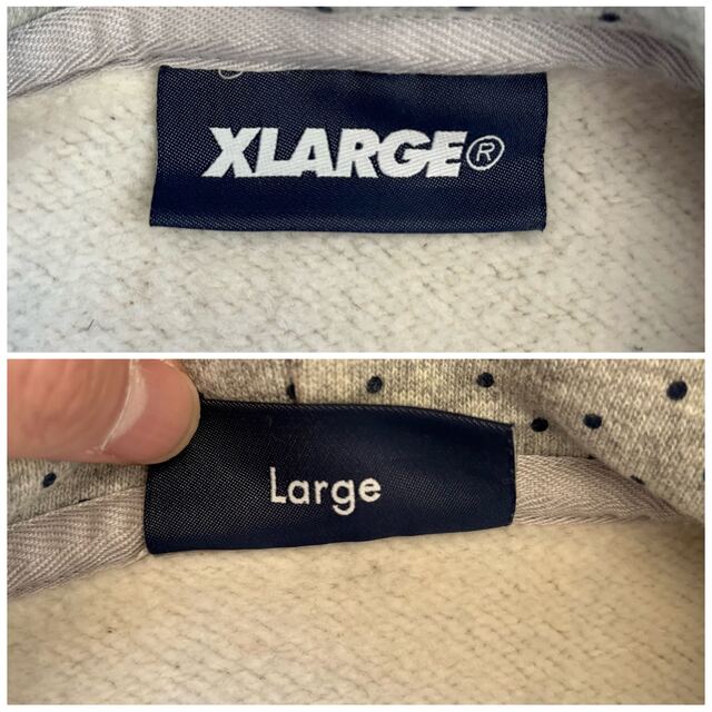 XLARGE(エクストララージ)のエクストララージ　ドット柄　ワンポイント刺繍ロゴ　肉厚フーディー　グレー　Ｌ メンズのトップス(パーカー)の商品写真