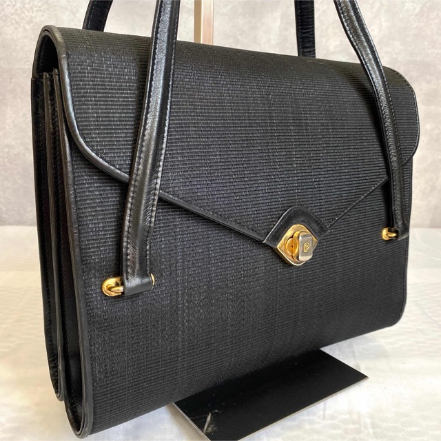 COMTESSE】コンテス ホースヘア×レザー 黒 ゴールド金具 ハンドバッグ-