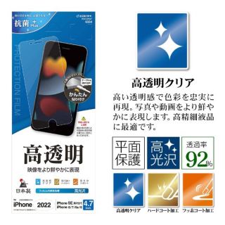 iPhoneSE日本製フィルム PET全面保護高光沢高透明抗菌簡単貼り付け(保護フィルム)