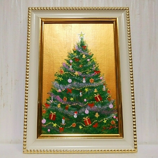 季節を楽しむ絵画＊煌めきのクリスマスツリー　星　幸せ　もみの木　冬　プレゼント(インテリア雑貨)