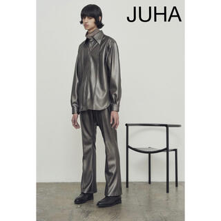 LAD MUSICIAN - JUHA SYNTHETIC LEATHER FLARE PANTS