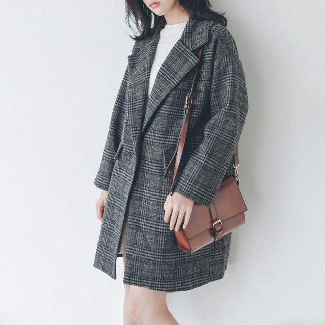 ♉チェスターコート ■ブラウン　グレンチェック コート　韓国ファッション レディースのジャケット/アウター(チェスターコート)の商品写真