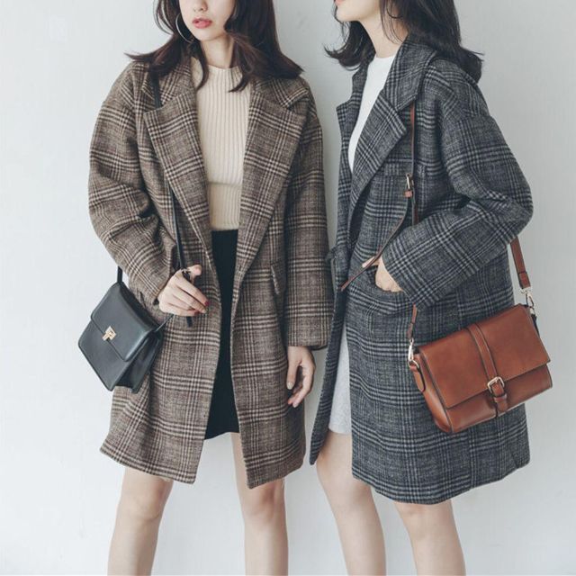 ♉チェスターコート ■ブラウン　グレンチェック コート　韓国ファッション レディースのジャケット/アウター(チェスターコート)の商品写真