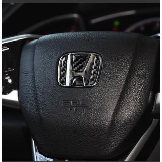 HONDA車用　ハンドルエンブレムカスタムステッカー　カーボン黒　新品(車内アクセサリ)