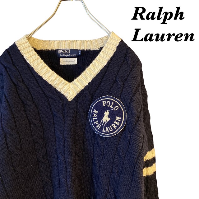 POLO RALPH LAUREN(ポロラルフローレン)の【希少デザイン】ラルフローレン ワンポイントロゴ  Vネック ニットセーター M メンズのトップス(ニット/セーター)の商品写真