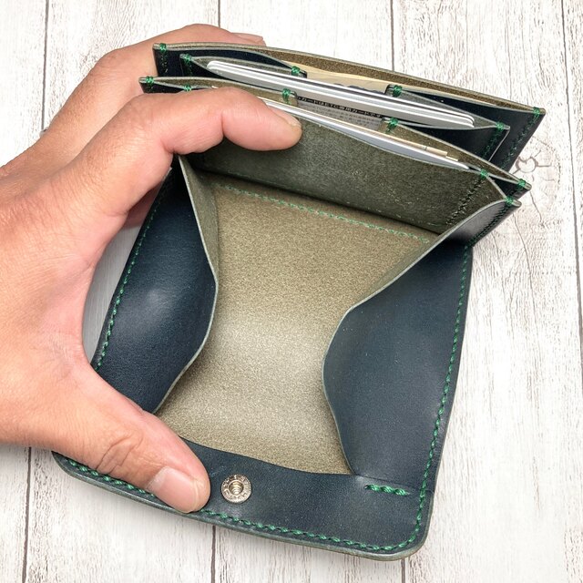 本革総手縫い 二つ折り財布 / レザー ギャルソンウォレット-
