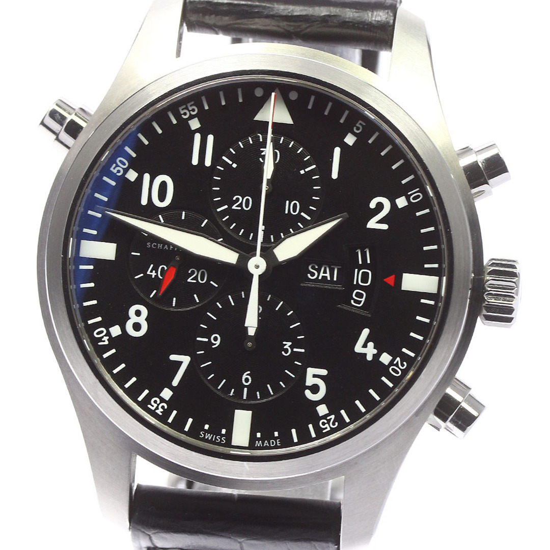 IWC SCHAFFHAUSEN IW377801 パイロットウォッチ ダブルクロノグラフ デイデイト 自動巻き メンズ 良品 _713534【ev15】