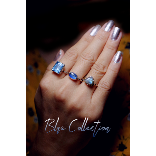新作☆『ブルートパーズ』☆世界でひとつの天然石リングsv925 + rodium レディースのアクセサリー(リング(指輪))の商品写真