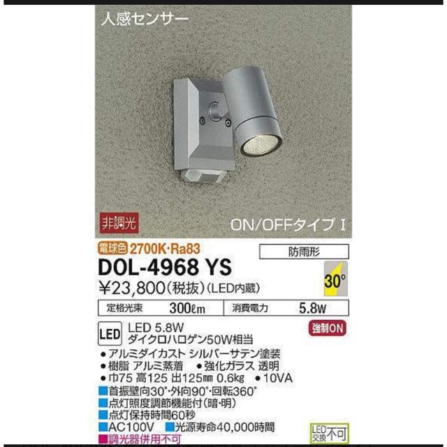 大光電機(DAIKO) アウトドアスポット LED内蔵 LED 14.5W 電球色 2700K DOL-4827YSG シルバー - 3