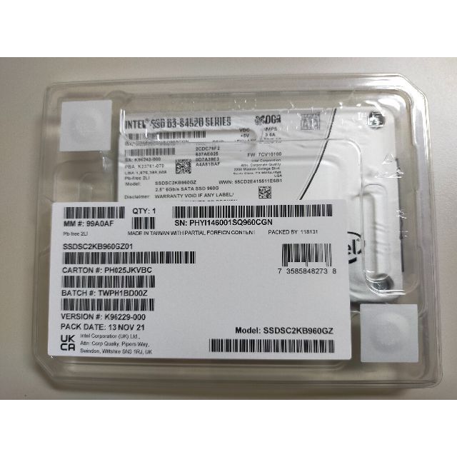 インテル® SSD D3-S4520 シリーズ 960GB  1個(送料込み)