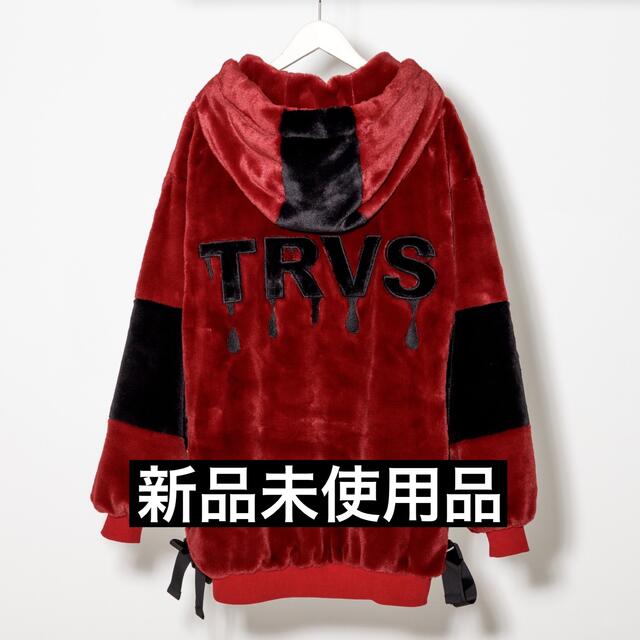 TRAVAS TOKYO drip logo ファー パーカー コート レッド