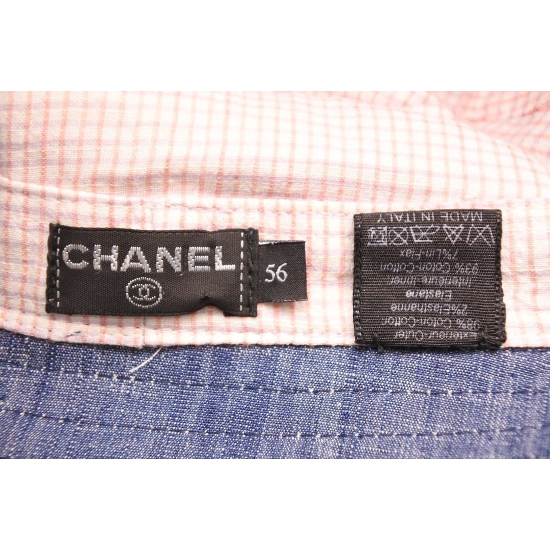 CHANEL シャネル デニム ハット バケットハット 帽子 ココマーク ポケット ストライプ ブルー ゴールド サイズ56 美品 43516 8