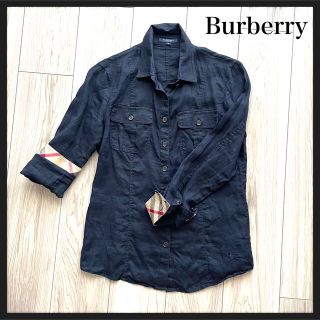 バーバリー(BURBERRY)の【中古】Burberry バーバリー　ネイビー　リネン　ブラウス　長袖(シャツ/ブラウス(長袖/七分))