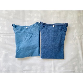 ムジルシリョウヒン(MUJI (無印良品))の無印良品　キッズ　140 カットソー 2枚セット　ロンT 男女兼用　ブルー系(Tシャツ/カットソー)