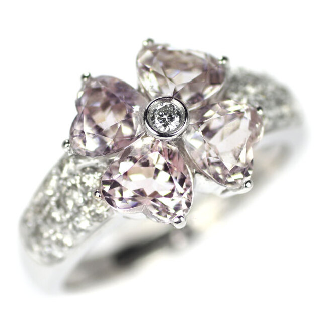 のモルガナ K18WG モルガナイト ダイヤモンド リング 0.39ct フラワー
