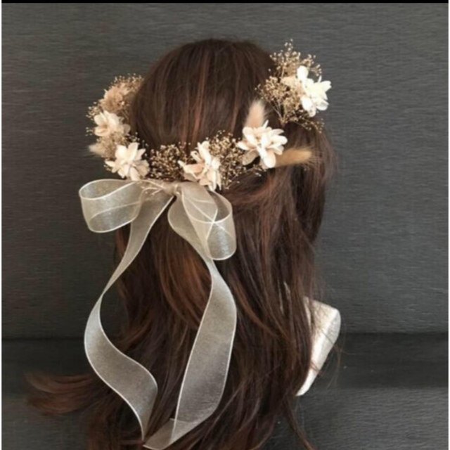 【再販2】プリザーブドフラワー　髪飾り　リボン　紫陽花　結婚式　成人式　卒業式　 ハンドメイドのウェディング(ヘッドドレス/ドレス)の商品写真