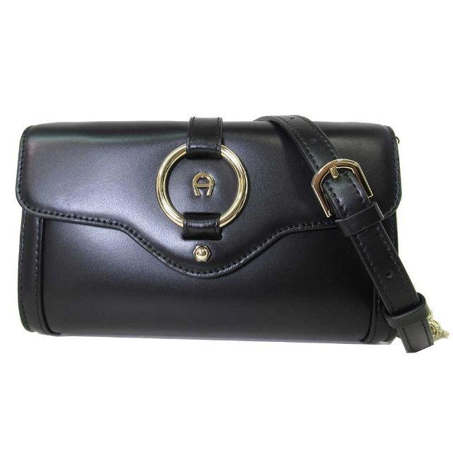 【新品】アイグナー ブティック AIGNER ショルダーバッグ 135367-002 レザー ロゴ ポシェット Fiorentin / Black レディース