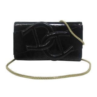 アイグナー(AIGNER)の【新品】アイグナー ブティック AIGNER ショルダーバッグ 139109-002 ビンテージ加工コーティングレザー ビックロゴ チェーンショルダー付き ポシェット / クラッチバッグ Fiori / Black レディース(ショルダーバッグ)