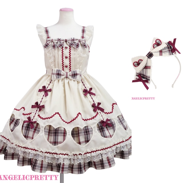 Angelic Pretty(アンジェリックプリティー)のHeartfulチェックジャンパースカート レディースのワンピース(ひざ丈ワンピース)の商品写真