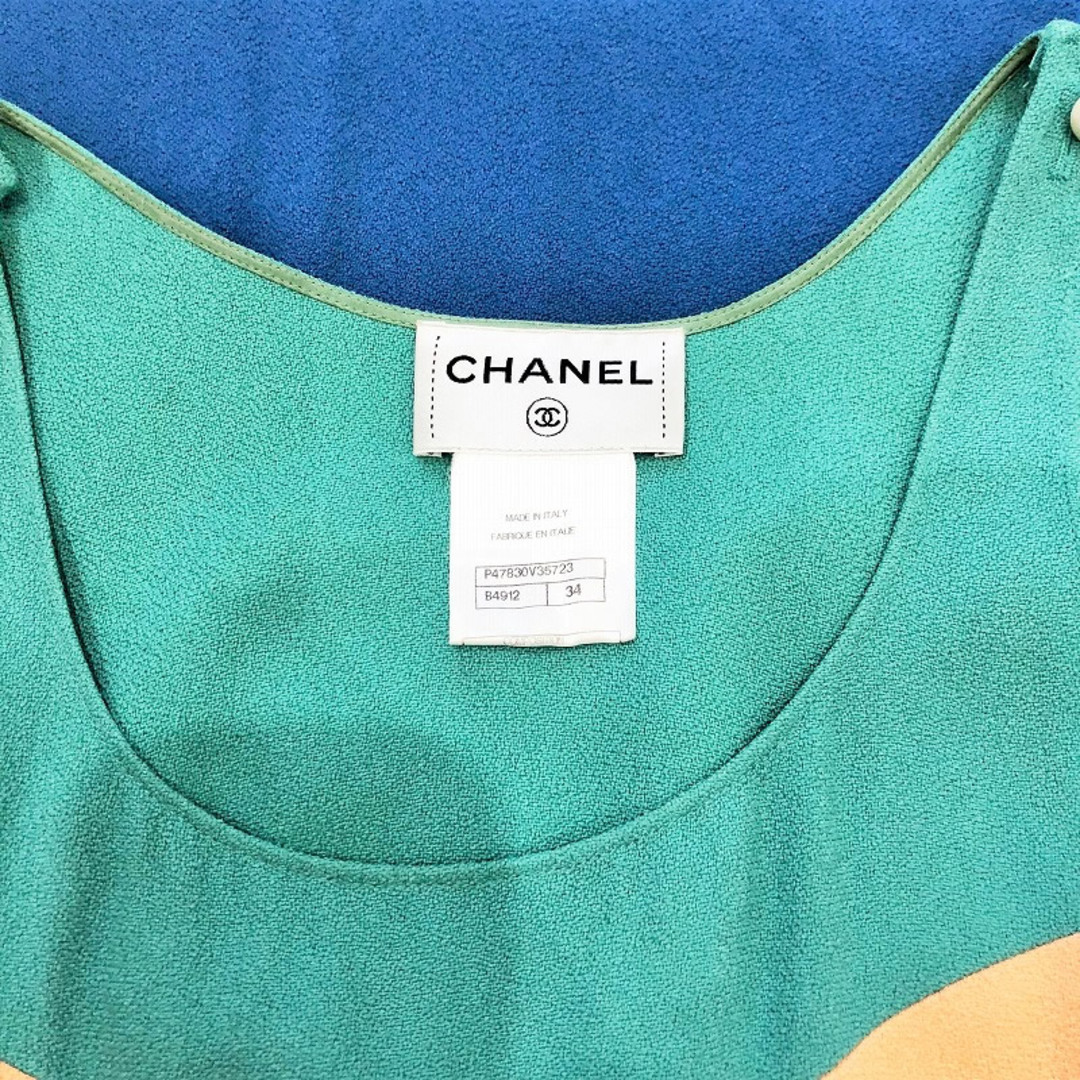 [USED/]CHANEL シャネル チュニック バイカラー ミニワンピース チュニック ココマークパールボタン 色切り替えミニワンピチュニック P47830V35723 B4912 オレンジ グリーン ブルー ビスコースレヨン 34  ai-tdc-000025-4e