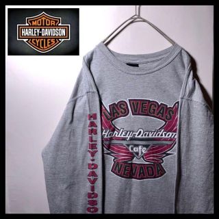 ハーレーダビッドソン(Harley Davidson)の古着 ハーレーダビッドソン カフェ ロンT 長袖 Tシャツ グレー 袖ロゴ(Tシャツ/カットソー(七分/長袖))