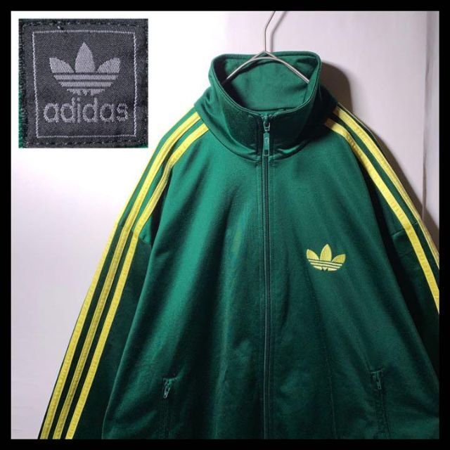 90s 古着 adidas トラックジャケット ジャージ 緑黄色 小松菜奈 L位 | フリマアプリ ラクマ